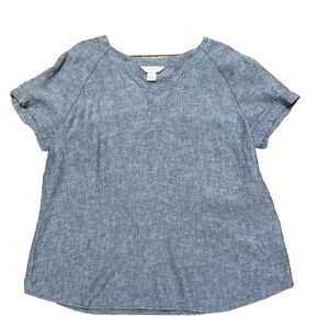 Christopher & Banks Demin Look Linen Blend Blouse Lightweight Sz Large